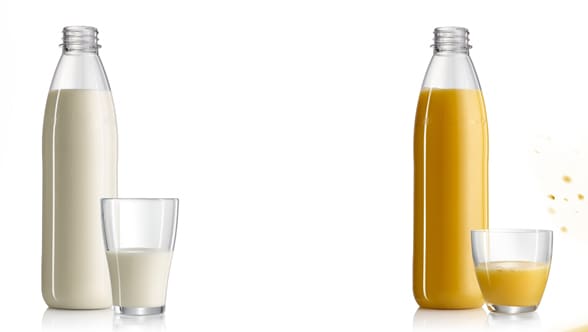 果汁和乳品：妥善保存在可回收 PET 容器中