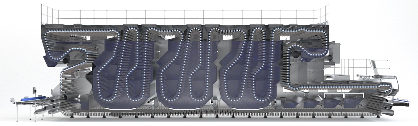 Layout of a double-end bottle washer